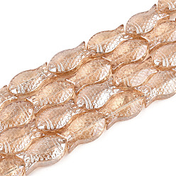 Темный Лосось Прозрачность гальванизированные стеклянные бусины нити, рыба, с покрытием AB цвета, темный лосось, 15x8.1x5 мм, отверстие : 0.9~1 мм, около 55 шт / нитка, 25.59'' (65 см)