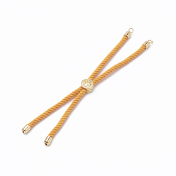 Orange Nylon Twisted Cord Bracelet Making, Slider Bracelet Making, with Brass Findings, Golden, Orange, 8.7 inch~9.3 inch(22.2cm~23.8cm), 3mm, hole: 1.5mm