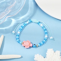 Светло-Голубой Браслеты из бисера черепахового цвета с синтетической бирюзой для женщин, с матовыми стеклянными бусинами, Небесно-голубой, внутренний диаметр: 2~3-1/8 дюйм (5~8 см)