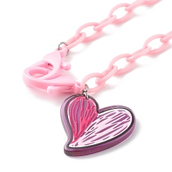 Pearl Pink Transparent Acrylic Pendants Necklaces, with Opaque Acrylic Cable Chains, Heart, Pearl Pink, 21.25 inch(54cm)