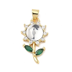 Прозрачный Латунные микро проложить кубического циркония подвески, , со стеклом, долговечный, стойки покрытие, без свинца и без кадмия, реальный 18 k позолоченный, прозрачные, 23x13x5 мм, отверстие : 5x3 мм