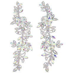 Crystal AB Brass Rhinestone Cloth Patches, Repair Sewing Craft Decoration, Flower, Crystal AB, 220~221x64~70x6mm