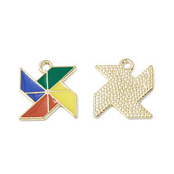Champagne Yellow Alloy Enamel Pendants, Windmill Charm, Golden, Champagne Yellow, 17x15x1.2mm, Hole: 2mm