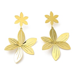 Golden Hollow Out Flower Stainless Steel Dangle Stud Earrings for Women, Golden, 51x27.5mm