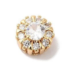 Настоящее золото 18K Латунные микропаве из прозрачного кубического циркония, без кадмия, без никеля и без свинца, плоско-круглые, реальный 18 k позолоченный, 10x7 мм, отверстие : 1.6 мм