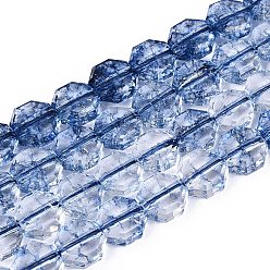Bleu Marine Transparentes craquements perles de verre brins, octogone, teint et cœur, facette, bleu marine, 7~8x7~8x3.5~4mm, Trou: 1~1.4mm, Environ 46~50 pcs/chapelet, 13.58~14.57 pouce (34.5~37 cm)