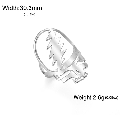 Нержавеющая Сталь Цвет Кольца из нержавеющей стали с полым черепом, не тускнеющие, для унисекс, цвет нержавеющей стали, размер США 9 (18.9 мм)