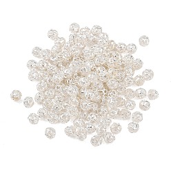 Серебро Латунные бусины, полый круглый, серебряные, 4x3.5 мм, отверстие : 1.4 мм