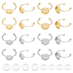 Золотой & Цвет Нержавеющей Стали Набор для самостоятельного изготовления пустого куполообразного манжетного кольца, включая 304 кольца из нержавеющей стали, Кабошоны из стекла, золотые и нержавеющая сталь цвет, 40 шт / коробка