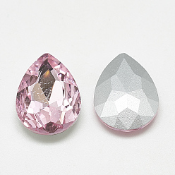 Light Rose Pointed Back Glass Rhinestone Cabochons, Back Plated, Faceted, teardrop, Light Rose, 18x13x5mm