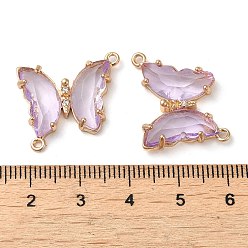 Plum Brass Pave Faceted Glass Connector Charms, Golden Tone Butterfly Links, Plum, 20x22x5mm, Hole: 1.2mm