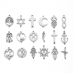 Нержавеющая Сталь Цвет Устойчив к потускнению 201 соединительные элементы из нержавеющей стали, лазерная резка, разнообразные, цвет нержавеющей стали, 11~21x9.5~22x1 мм, отверстие : 1 мм, о 18 шт / комплект