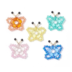 (52) Непрозрачная лаванда Бабочки подвески, с прозрачными акриловыми бусинами и акриловыми рамками для бусин и экологически чистой круглой медной проволокой, разноцветные, 35x35x4.5 мм, отверстие : 7 мм