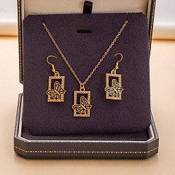 Rectangle Комплекты из ожерелий и висячих серег из сплава со стразами и эмалью для женщин, прямоугольные, Ожерелье: 400 mm