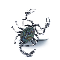 Раковина Естественно оболочки Пауа большие кулоны, Подвески в виде скорпиона из старинного серебряного сплава, 51x38 мм