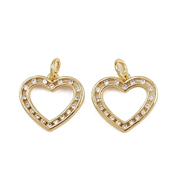 Настоящее золото 16K Латунные микро проложить кубического циркония подвески, сердце прелести, с целью перехода в кольце, реальный 16 k позолоченный, 13x14.5x1.5 мм, отверстие : 3.5 мм