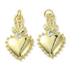 Real 18K Gold Plated Rack Plating Brass Micro Pave Cubic Zirconia Pendants, Long-Lasting Plated, Lead Free & Cadmium Free, Heart Charm, Real 18K Gold Plated, 23.5x14x2mm