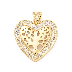 Сердце Латунные микро проложить кубического циркония подвески, без кадмия и без свинца, древо жизни прелести, сердце, 25x24.5x2.5 мм, отверстие : 3x5.5 мм