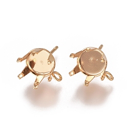 Золотой 304 Настройки серьги из нержавеющей стали, серьги с зубцами, с петлей, золотые, 17.5x10 мм, отверстие : 1.7 мм, штифты : 0.7 мм, лоток : 9 мм