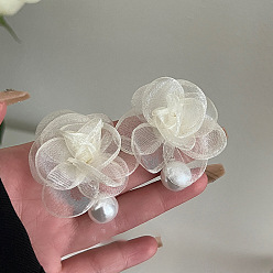 Белый Серьги-гвоздики из пластика с имитацией жемчуга, ткань цветок, белые