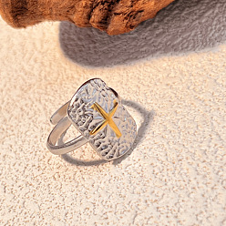 Золотой & Цвет Нержавеющей Стали 304 регулируемые манжетные кольца из нержавеющей стали, прямоугольник со звездой и открытыми кольцами, золотые и нержавеющая сталь цвет, размер США 7 1/4 (17.5 мм), 18.5 мм