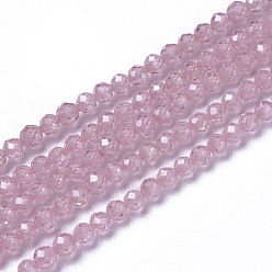 Flamingo Cubic Zirconia Beads Strands, Faceted, Round, Flamingo, 3x2.5~3mm, Hole: 0.3mm, about 114~141pcs/strand, 15.1~16.4 inch(38.4~41.8cm)