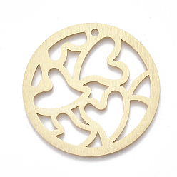 Golden Aluminium Big Pendants, Laser Cut Big Pendants, Flat Round with Heart, Golden, 50x1mm, Hole: 2.5mm