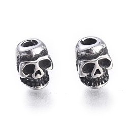 Antique Silver Halloween 304 Stainless Steel Beads, Skull Head, Antique Silver, 7x5.5x5mm, Hole: 1.8mm