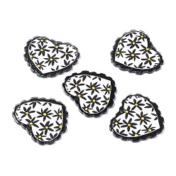 Black Embossed Graffiti Acrylic Pendants, for Earring Making, Heart, Black, 33x38x2mm, Hole: 1.6mm