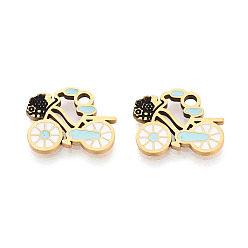 Светло-Синий 304 нержавеющей стальной эмали подвески, велосипедные прелести, ионное покрытие (ip), реальный 18 k позолоченный, голубой, 12x15x1.5 мм, отверстие : 2 мм