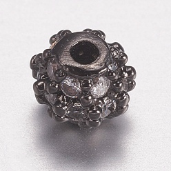 Черный Цвет Металла Латунные микро проложить кубического циркония бусы, круглые, прозрачные, металлический черный , 4 мм, отверстие : 0.5 мм