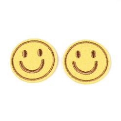 Золотистый Аппликации с улыбающимся лицом, компьютеризированная вышивка тканью утюжок на / шить на заплатках, аксессуары для костюма, золотые, 42x2 мм