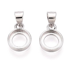 Платина Настройки Серебряный кулон кабошон 925 стерлингов, плоско-круглые, с кнопкой на поруки, настройки открытой спины, платина, лоток : 6 мм, 9.5x7x1.5 мм, отверстие : 3.5x3 мм