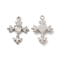 Clear Glass Heart Cross Pendants, with Platinum Alloy Finding, Long-Lasting Plated, Cadmium Free & Lead Free, Clear, 23.5x19x3.5mm, Hole: 1.6mm