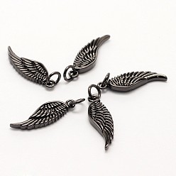 Черный Цвет Металла Латунь микро проложить Aaa Цирконом подвески, крыло, без свинца, без кадмии и без никеля, металлический черный , 21x7x2.5 мм, отверстие : 3 мм