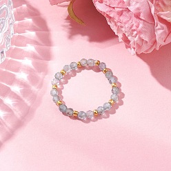 Апатит Кольца-растяжки из натурального апатита для женщин, со стеклянными бисеринами, граненые круглые, внутренний диаметр: 19 мм