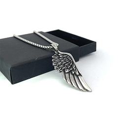 Нержавеющая Сталь Цвет Винтажные ожерелья с подвеской в виде крыльев ангела из нержавеющей стали для мужчин, цвет нержавеющей стали