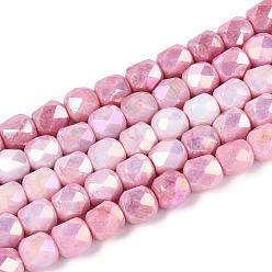 Фламинго Антикоррозийные гальванические стеклянные бусины, баррель, имитация драгоценных камней, граненый(18 граненый), фламинго, 5.5~6x5.5~6x5.5~6 мм, отверстие : 1 мм, около 65~66 шт / нитка, 14.76~15.16 дюйм (37.5~38.5 см)