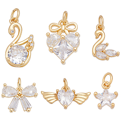 Mixed Shapes 12 шт 6 стили латунные подвески из микропаве с фианитом, с целью перехода в кольце, золотые, разнообразные, 9~18.5x8.9~17.9 мм, 2 шт / стиль