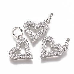 Платина Латунные микро проложить кубического циркония прелести, с целью перехода в кольце, долговечный, сердце, прозрачные, Реальная платина, 10x10x2 мм, отверстие : 3 мм