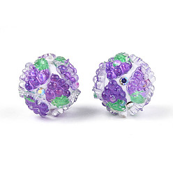 Винограды Круглые бусины из смолы в виде фруктов, с полимерной глиной и горным хрусталем, винограды, 17~21.5 мм, отверстие : 2~2.5 мм