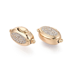 Настоящее золото 18K Латунные застежки из прозрачного кубического циркония с микропаве, овальные, 1 нитей, 1-луночное, реальный 18 k позолоченный, 18~19x10.5x8 мм, отверстие : 0.9~1.4 мм