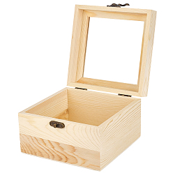 Папайя Оранжевый Деревянные ящики для хранения, с откидной крышкой из прозрачного стекла и железной застежкой, квадратный, papayawhip, 15x15x10 см