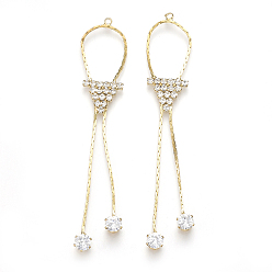 Real 18K Gold Plated Brass Chain Tassel Big Pendants, with Cubic Zirconia, Clear, Real 18K Gold Plated, 75x13x2mm, Hole: 1.5mm