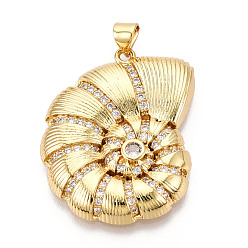 Настоящее золото 18K Латунные микро проложить кубического циркония подвески, без кадмия и без свинца, раковина, реальный 18 k позолоченный, 33.5x25.5x4 мм, отверстие : 5x3.5 мм