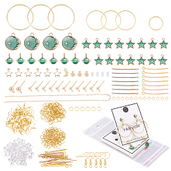 Mixed Color DIY Dangle Earring Making Kits, 28Pcs Star & Moon & Planet Brass Pendants, 206Pcs Brass Ring, 7Pcs Acrylic & Alloy Beads, Alloy Findings, OPP Bags, Paper Cards, Alcohol Prep Pad, Mixed Color, 6.5~155x1~70x0.3~6.5mm, Hole: 1~3mm, 380pcs/set