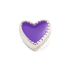 Blue Violet Heart Shape Silver 925 Sterling Silver Beads, with Enamel, with S925 Stamp, Blue Violet, 5.5x6.5x4mm, Hole: 1.2mm