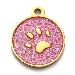 Фламинго 304 подвески из нержавеющей стали, с блестящей эмалью, плоская круглая с подвеской в виде лапы, золотые, фламинго, 17.5x15x1.5 мм, отверстие : 1.6 мм