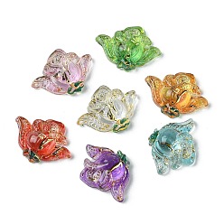 Mixed Color Translucent Resin Cabochons, Golden Metal Enlaced Flower, Mixed Color, 10x13~13.5x3.5mm