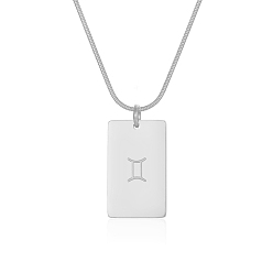 Близнецы Кулоны-подвески в европейском стиле из нержавеющей стали с изображением знаков зодиака для женщин, цвет нержавеющей стали, без потускнения, Близнецы, 304 дюйм (17.72 см)